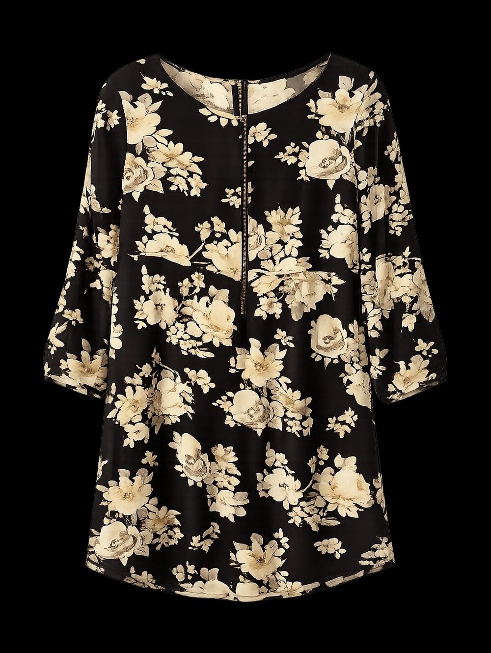 Black Floral Tunic Top with Cream Blooms